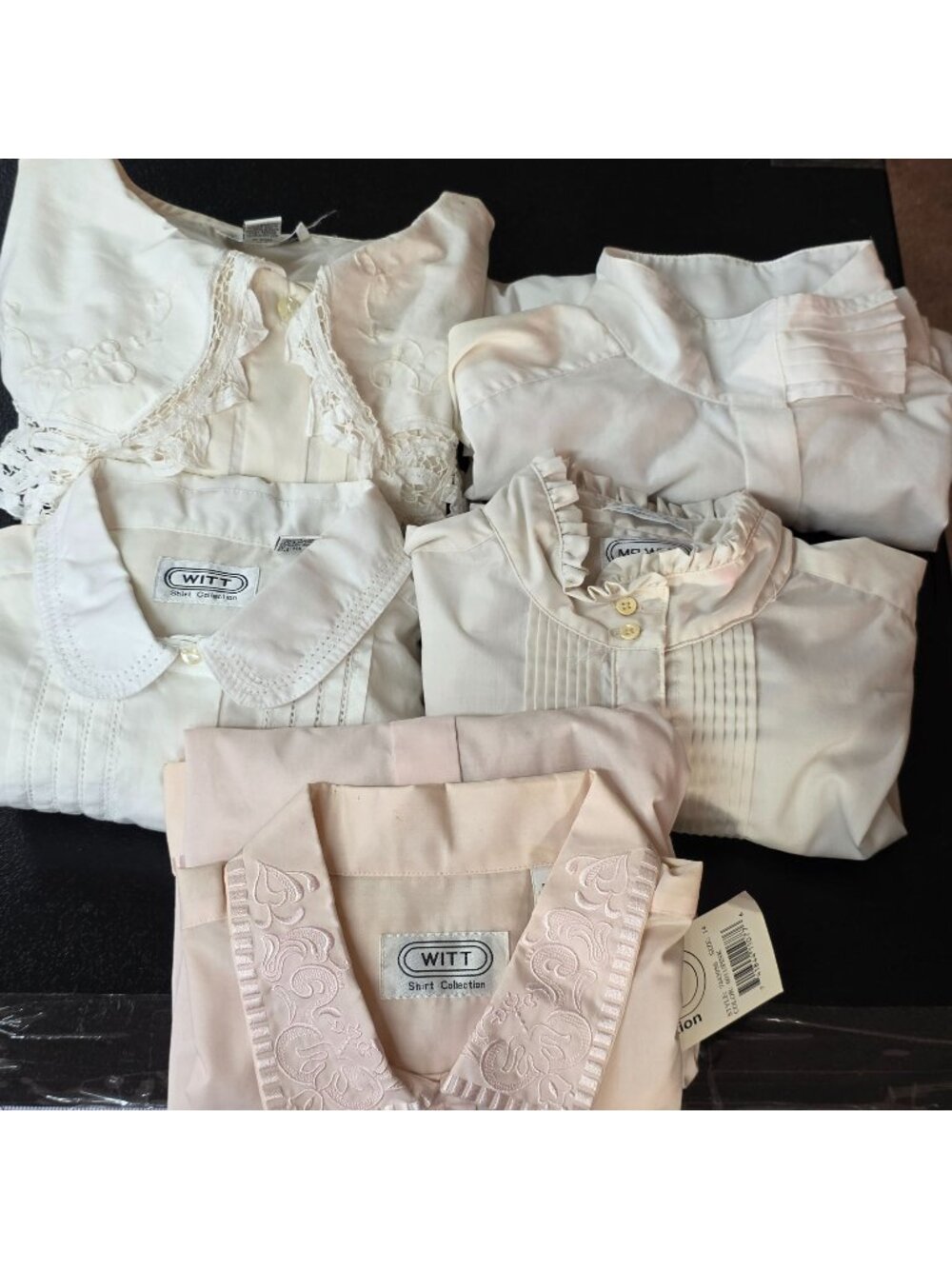 5 Vintage WITT Blouses Cutter Lot Lace Pintuck Embroidery Upcycle Craft Fabric 1